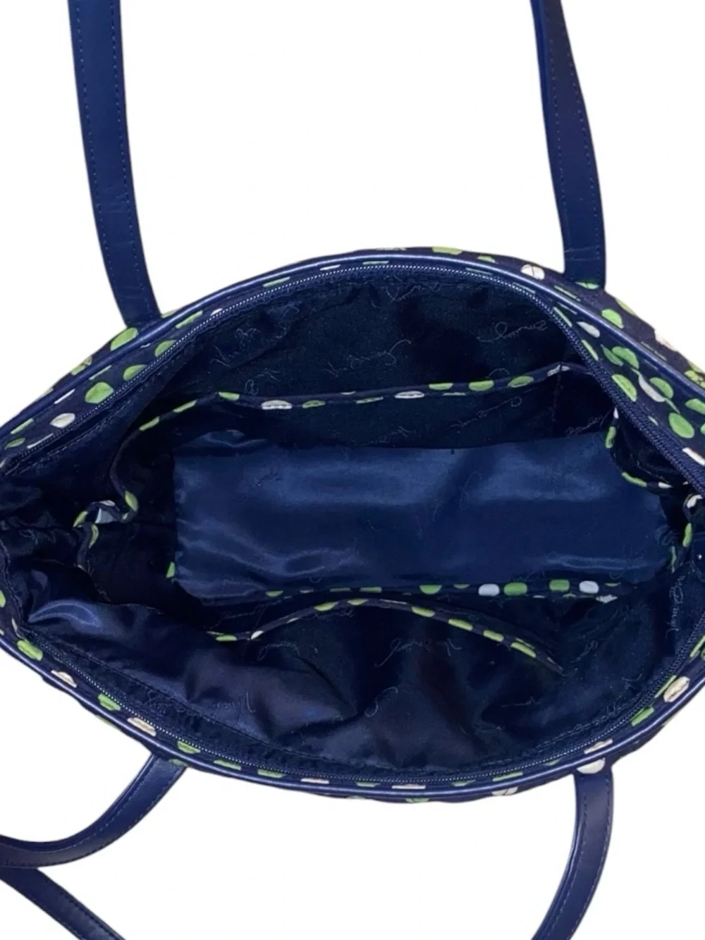 VERA BRADLEY “Lucky Dots” Large Quilted Tote Bag Navy & Lime Green